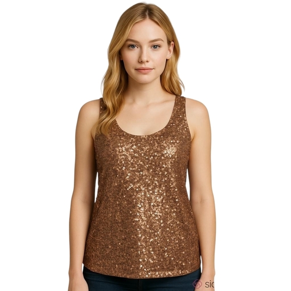 J. Crew Tops - J. Crew Brown Sequin Scoop Neck Cotton Linen Modal Tank Top M